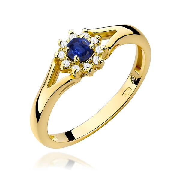 Pierścionek Szafir 0,15ct żółte złoto 375