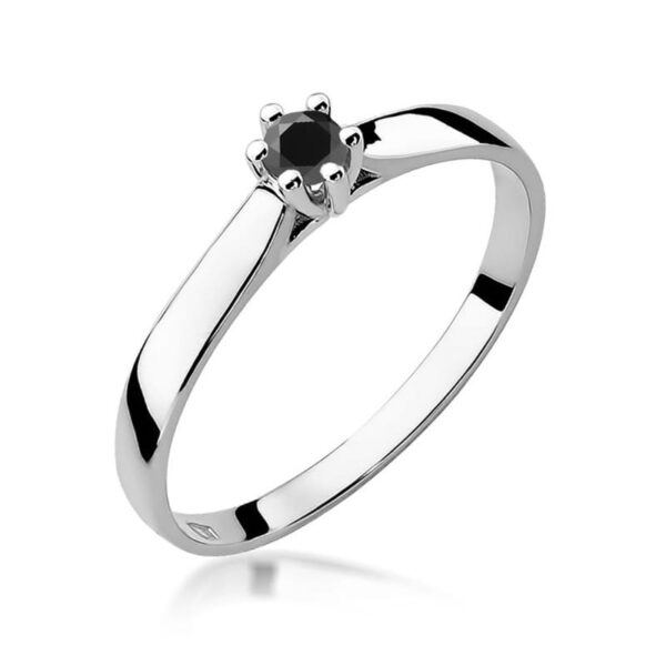 Pierścionek Czarny Diament 0,12ct białe złoto