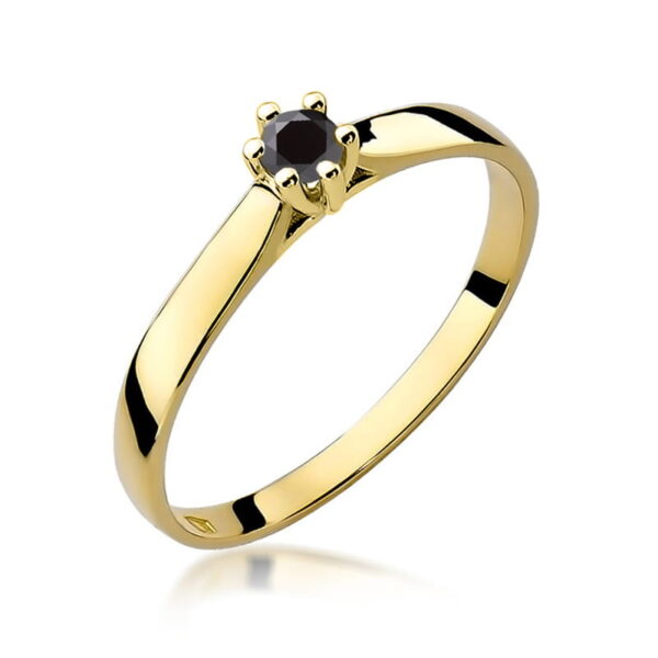 Pierścionek Czarny Diament 0,12ct żółte złoto