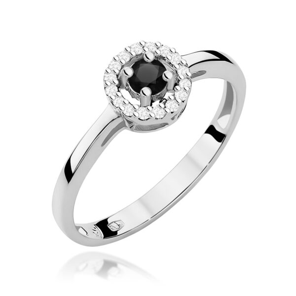 Pierścionek Czarny Diament 0,12ct białe złoto 375