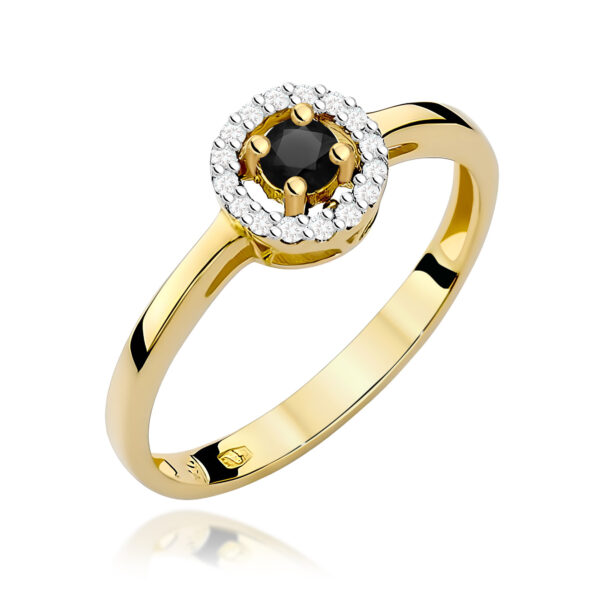 Pierścionek Czarny Diament 0,12ct żółte złoto 375