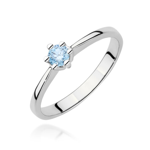 Pierścionek Diament Laboratoryjny niebieski 0,15ct białe złoto 375