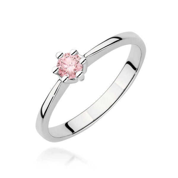 Pierścionek Diament Laboratoryjny różowy 0,15ct białe złoto 375