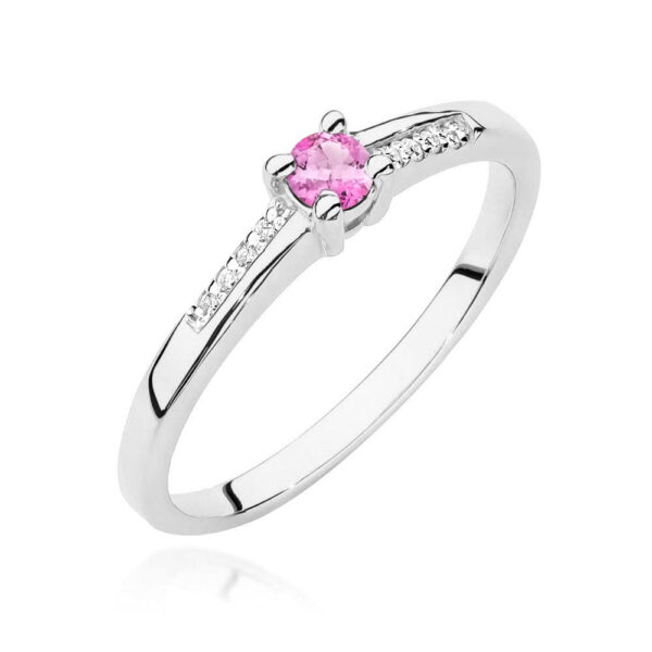 Pierścionek Różowy Topaz 0,13ct białe złoto