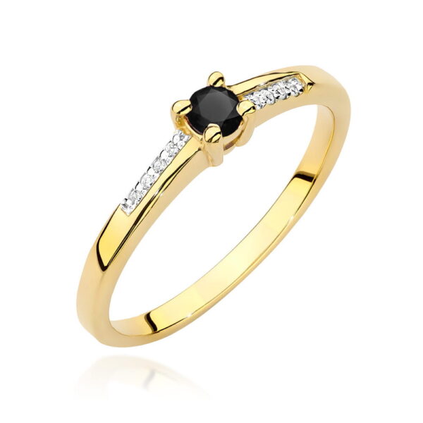 Pierścionek Czarny Diament 0,12ct żółte złoto 375