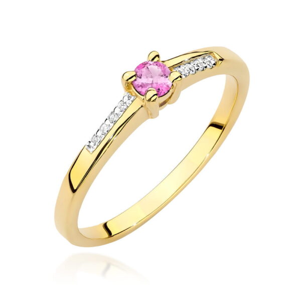 Pierścionek Różowy Topaz 0,13ct żółte złoto 375