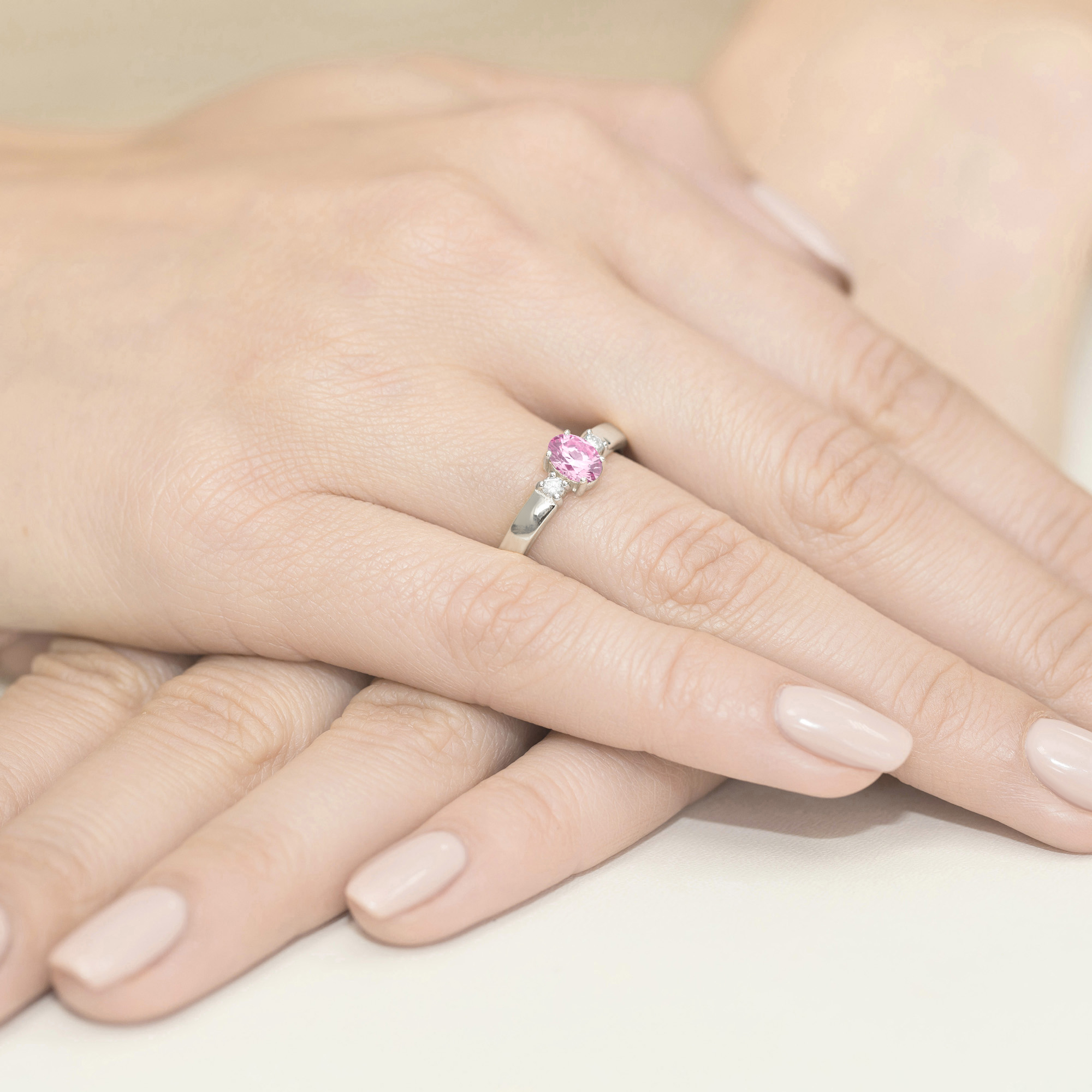 Pierścionek Różowy Szafir 0,45ct białe złoto - obrazek 4