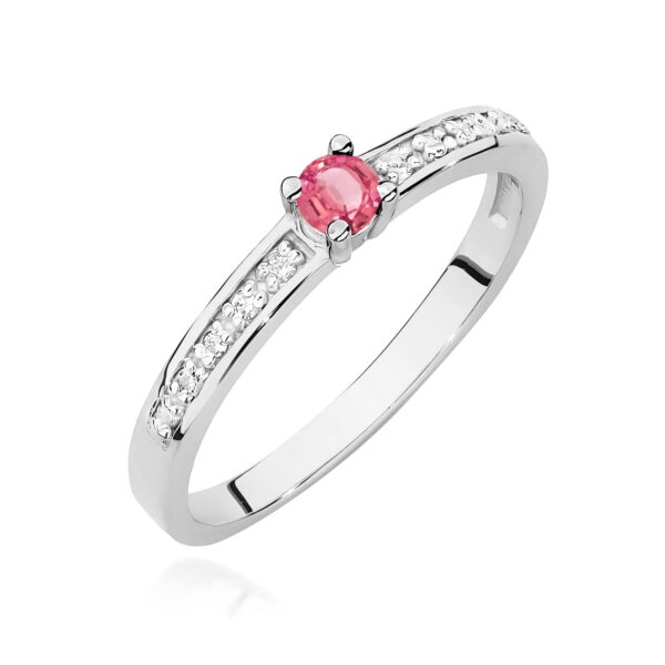 Pierścionek Różowy Topaz 0,15ct białe złoto 375
