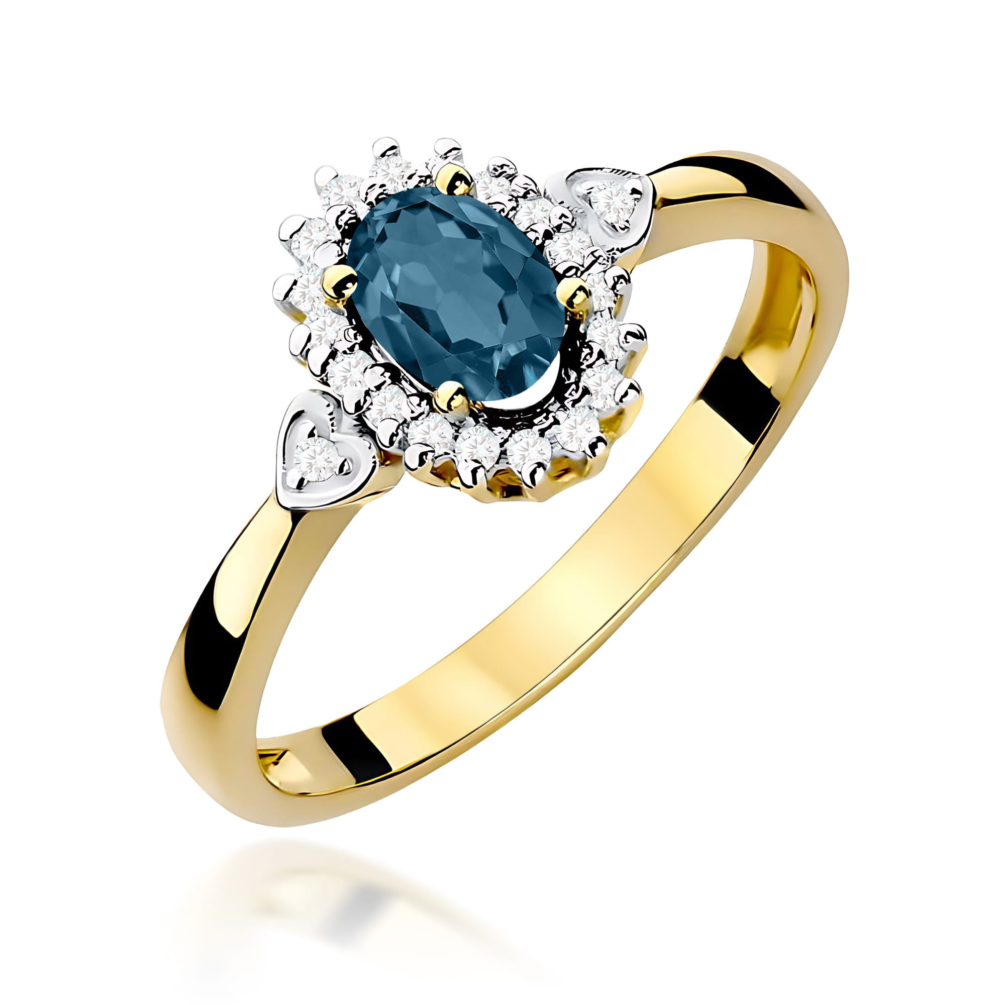 Pierścionek Topaz London Blue 0,50ct żółte złoto