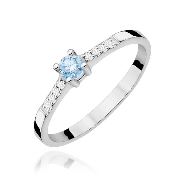 Pierścionek Diament Laboratoryjny niebieski 0.15ct białe złoto