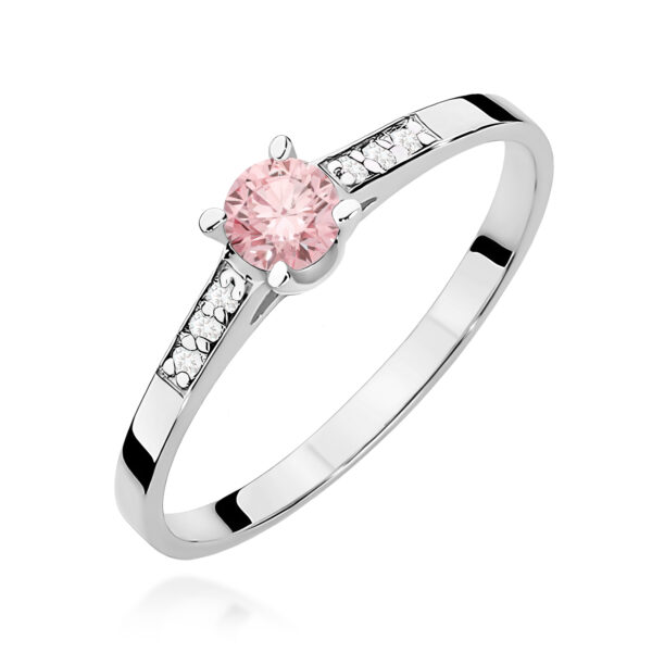 Pierścionek Diament Laboratoryjny różowy 0.15ct białe złoto 375