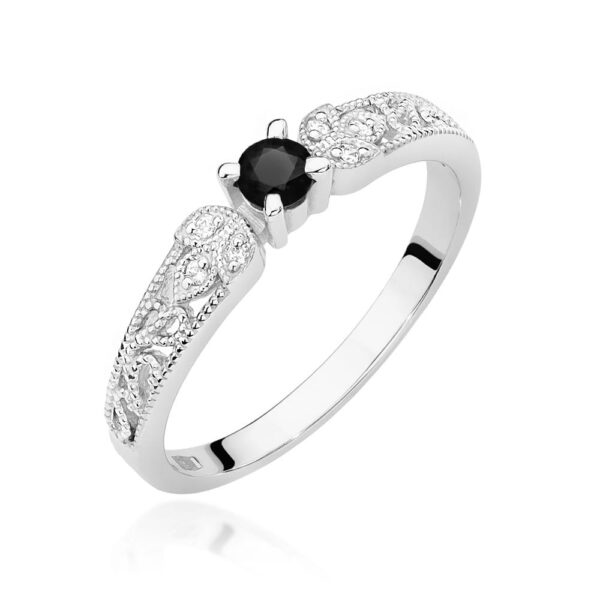 Pierścionek Czarny Diament 0,12ct białe złoto