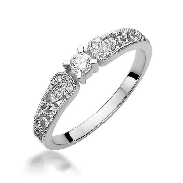 Pierścionek Diament 0,10ct białe złoto 375