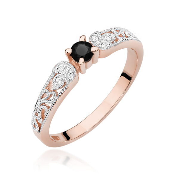 Pierścionek Czarny Diament 0,12ct różowe złoto