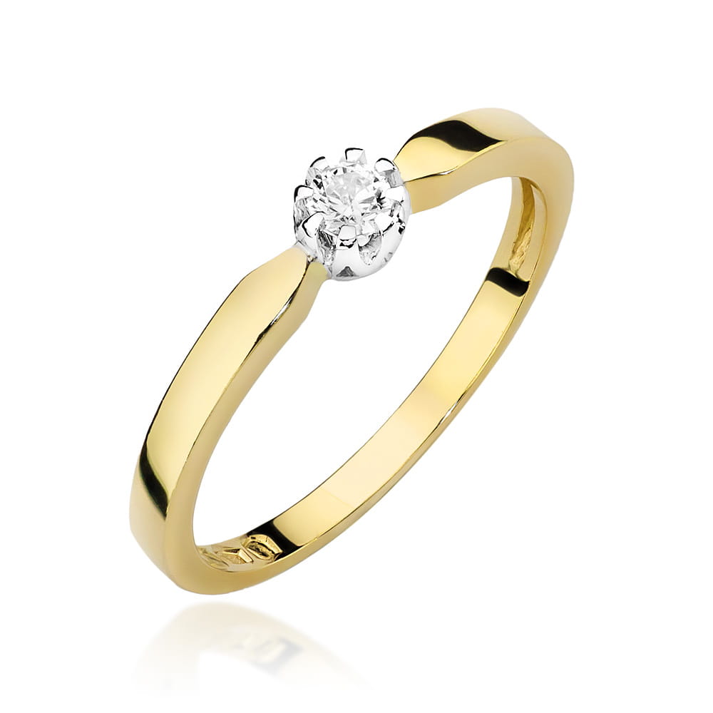 Pierścionek Diament 0,08ct żółte złoto 375