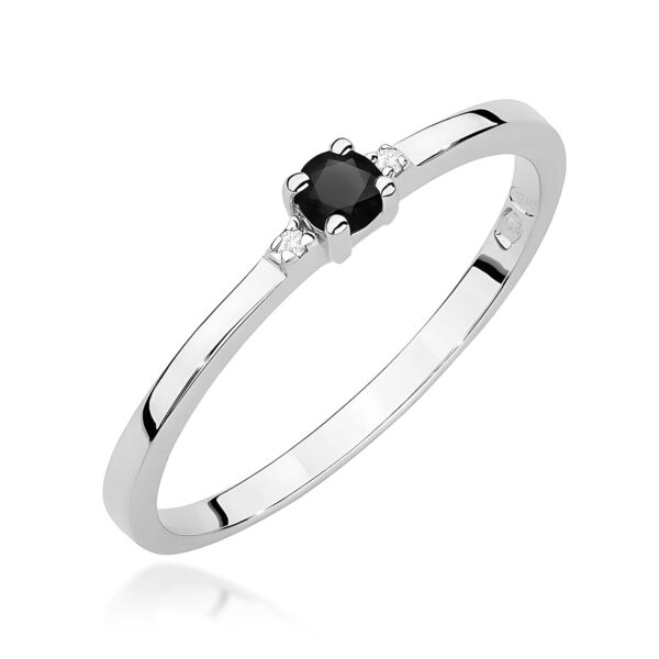 Pierścionek Czarny Diament 0,12ct białe złoto 375