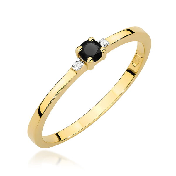 Pierścionek Czarny Diament 0,12ct żółte złoto