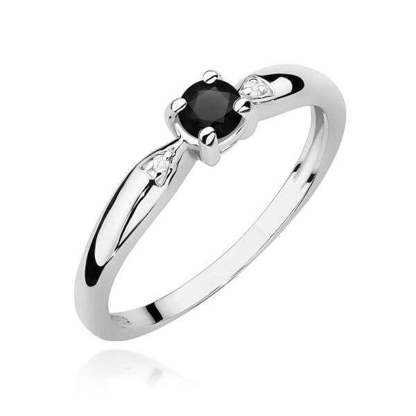 Pierścionek Czarny diament 0,12ct białe złoto