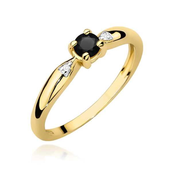 Pierścionek Czarny diament 0,12ct żółte złoto
