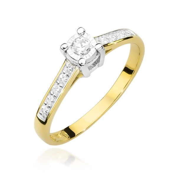 Pierścionek Diament 0,08ct żółte złoto 375
