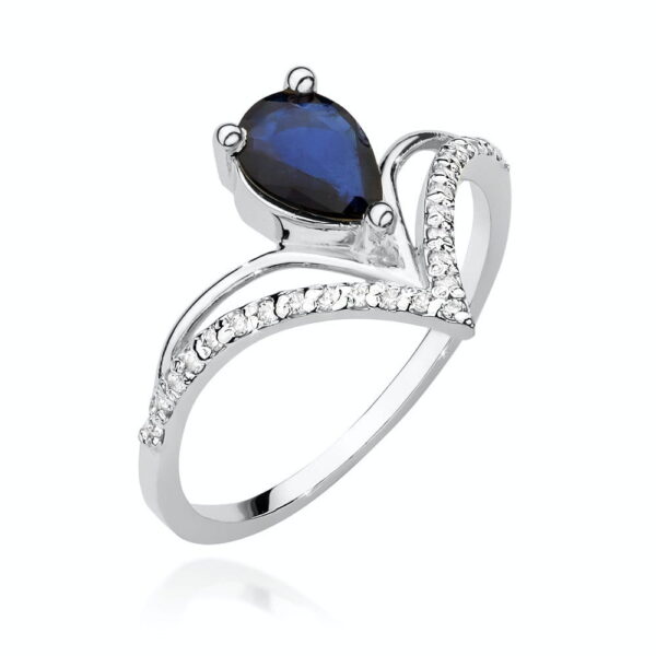 Pierścionek Szafir 0,60ct białe złoto 375
