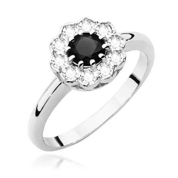 Pierścionek Czarny diament 0,50ct białe złoto 375
