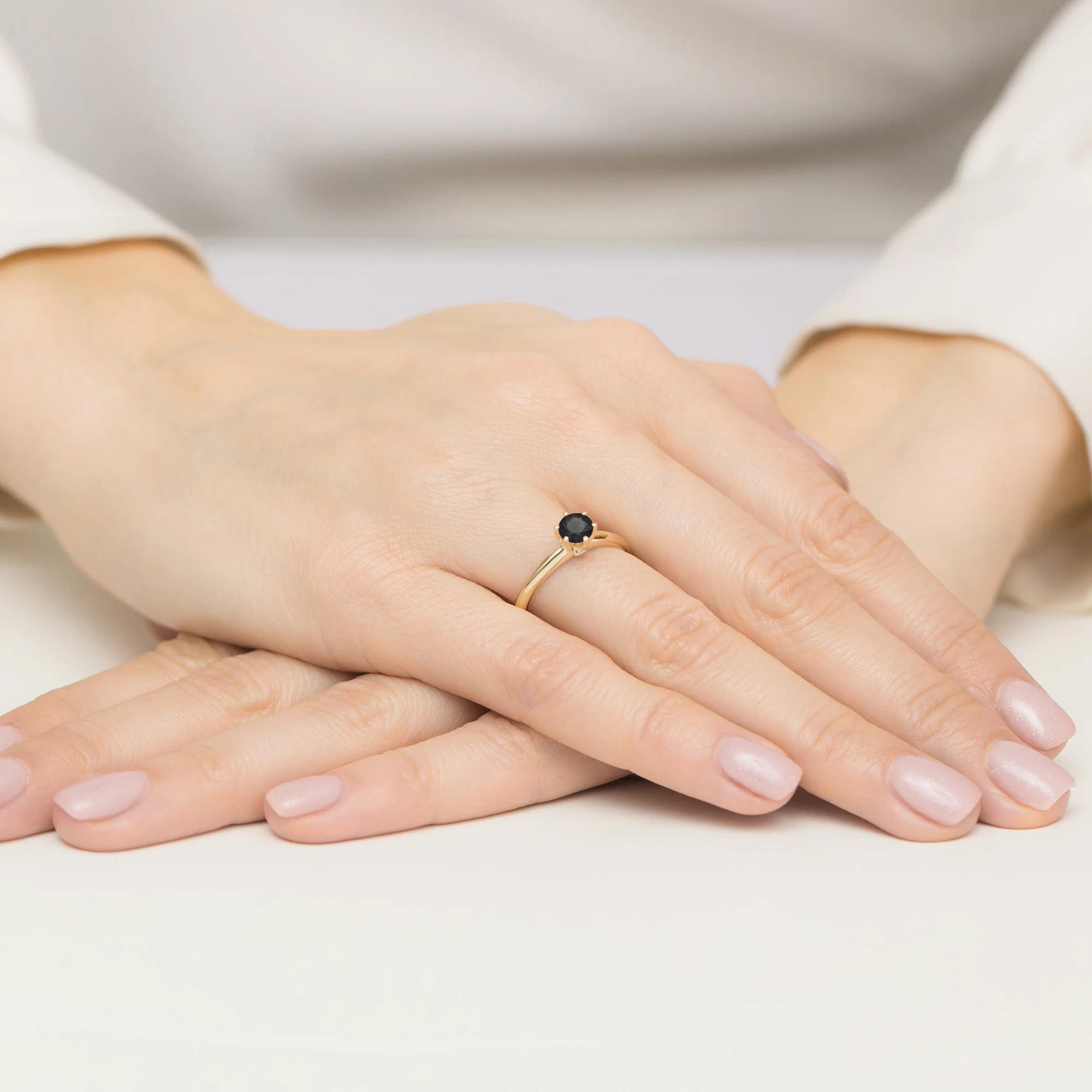 Pierścionek Czarny Diament 0,50ct żółte złoto 375 - obrazek 4