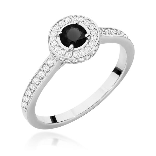 Pierścionek Czarny diament 0,30ct białe złoto 375