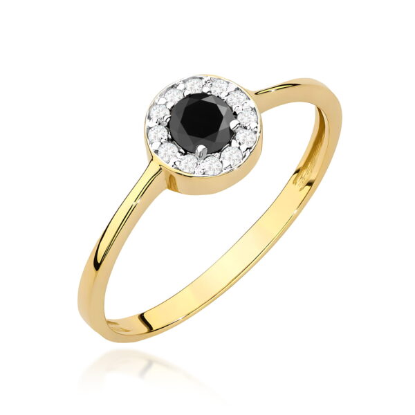 Pierścionek Czarny Diament 0,30ct żółte złoto