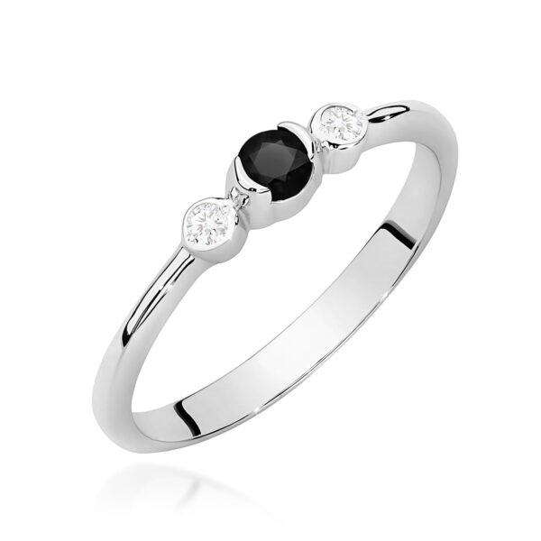 Pierścionek Czarny Diament 0,12ct białe złoto
